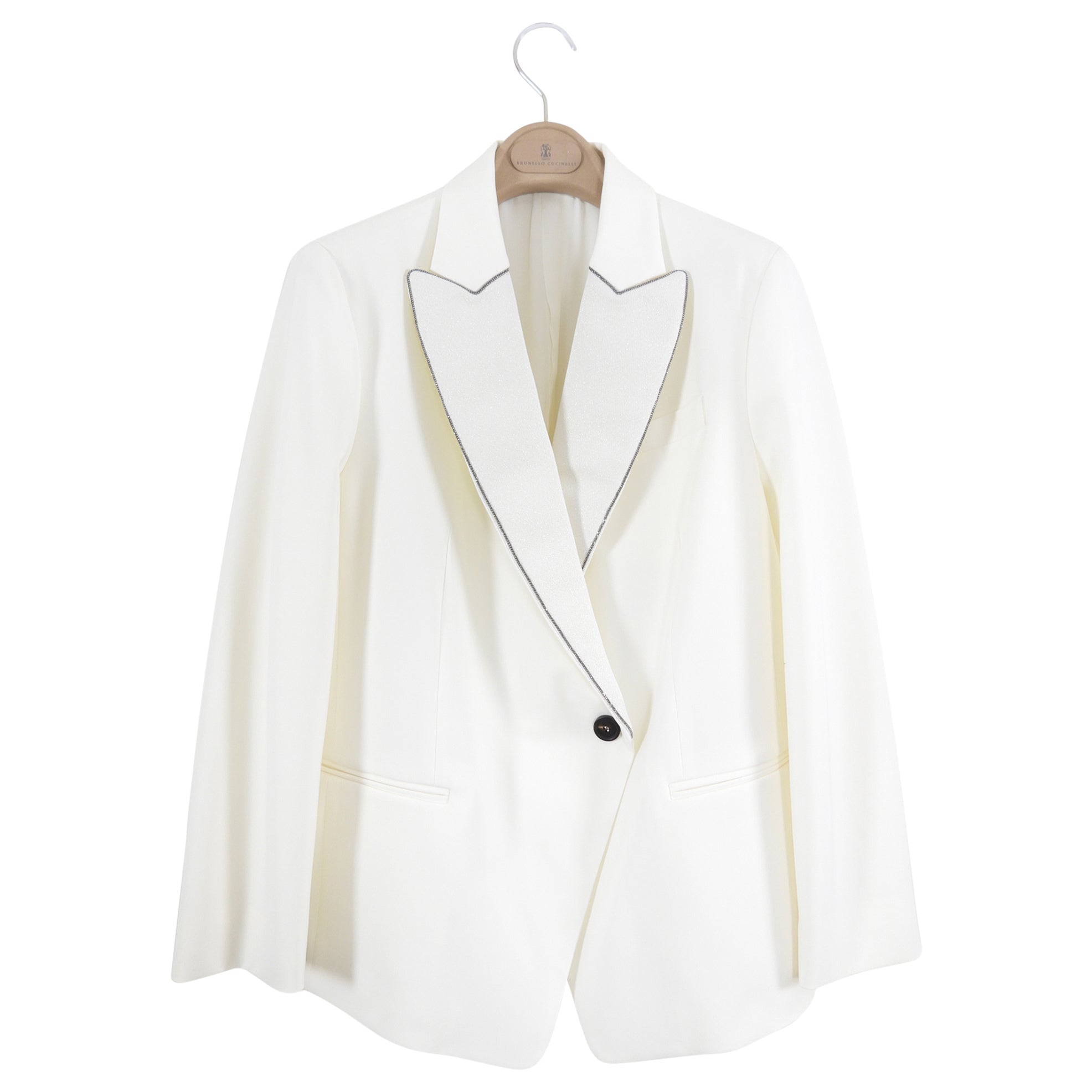 Brunello Cucinelli Ivory Tux Blazer with Monili Trim - IT44 / USA 8