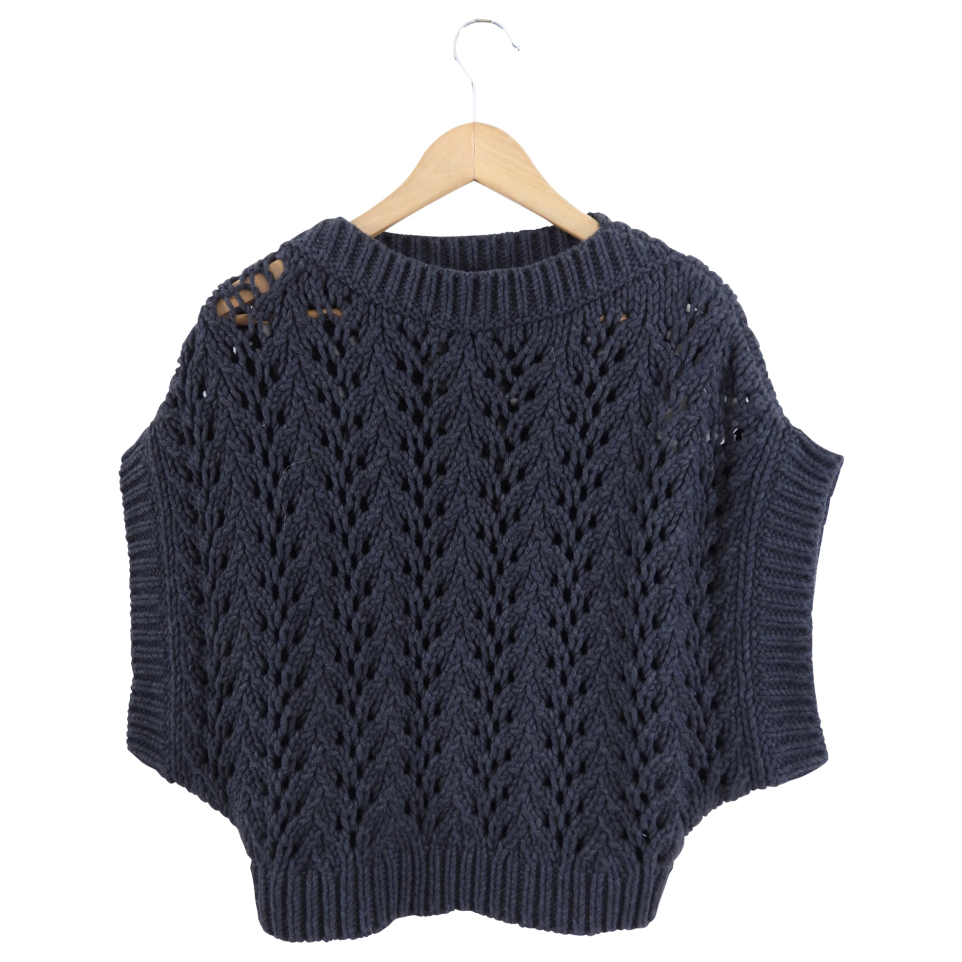 Brunello Cucinelli Steel Grey Cashmere Open Knit Sweater Vest - S