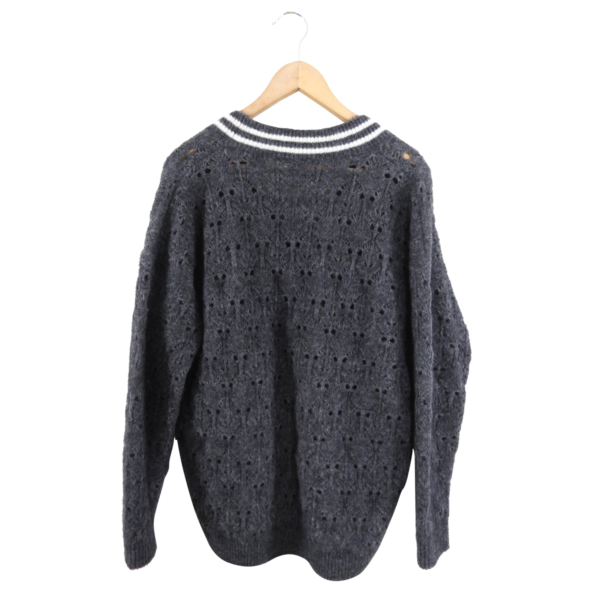 Brunello Cucinelli V Neck Grey Open Knit Mohair Blend Sweater
