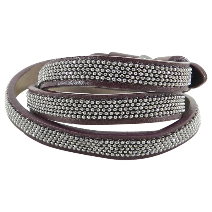 Brunello Cucinelli Burgundy Leather Beaded Wrap Bracelet