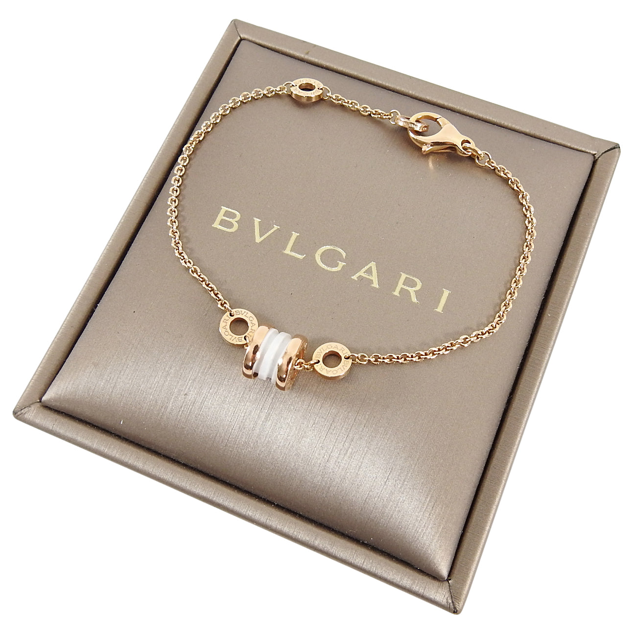 Bulgari B.Zero1 18k Rose Gold White Ceramic Soft Bracelet - S/M