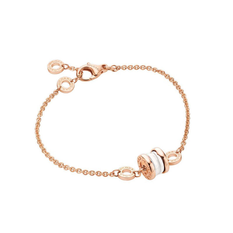 Bulgari B.Zero1 18k Rose Gold White Ceramic Soft Bracelet - S/M