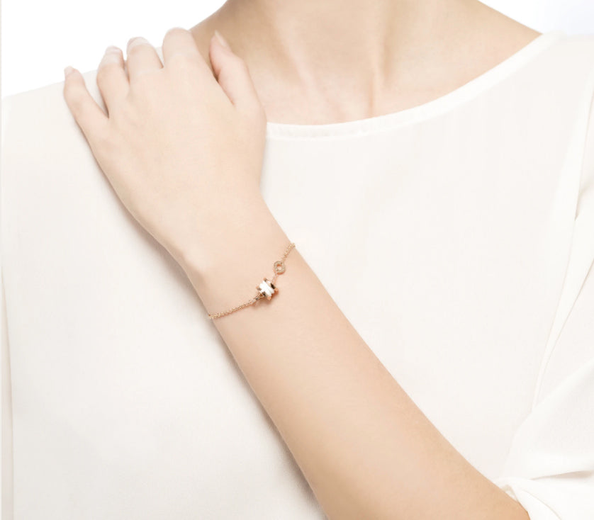 Bulgari B.Zero1 18k Rose Gold White Ceramic Soft Bracelet - S/M