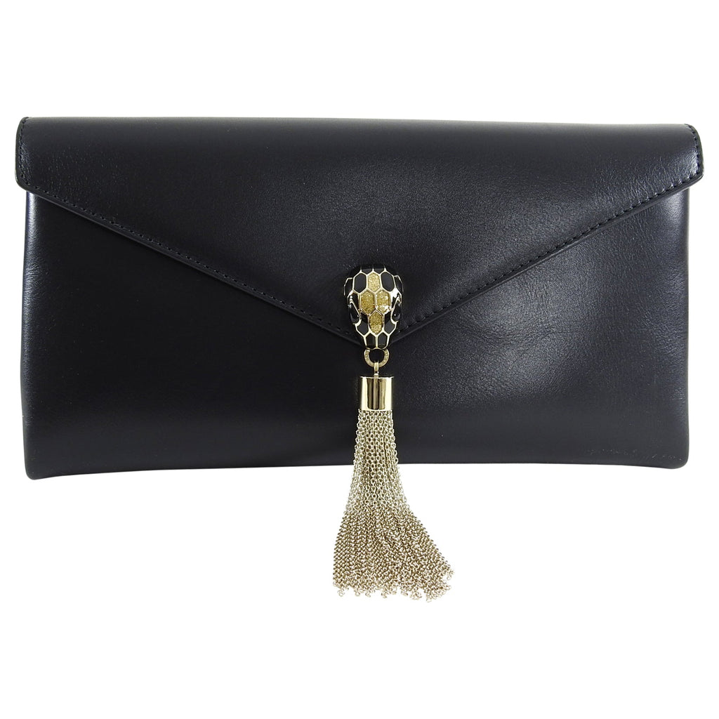 Bulgari Cocktail Serpenti Enamel Snake Black Leather Clutch Bag
