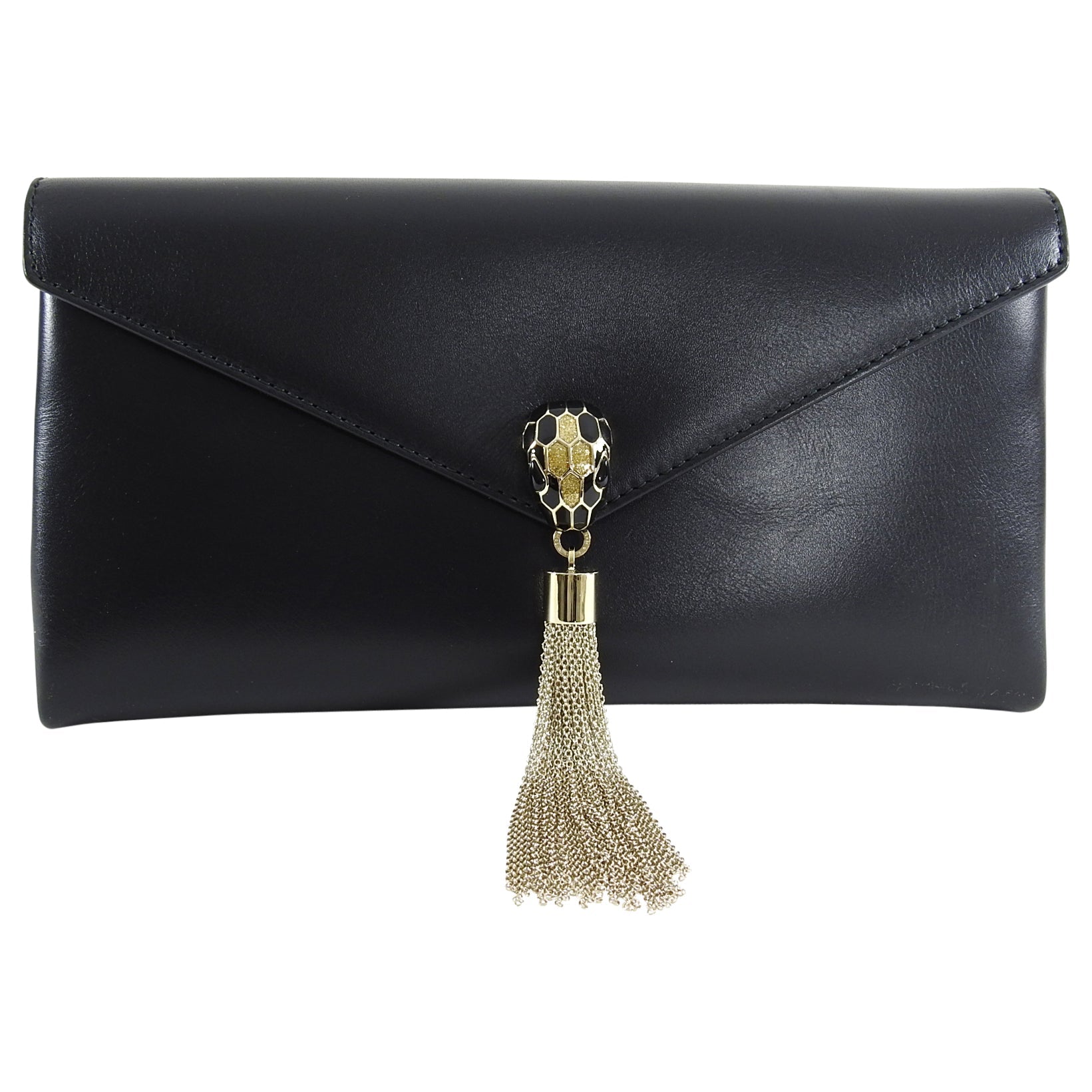 Bulgari Cocktail Serpenti Enamel Snake Black Leather Clutch Bag