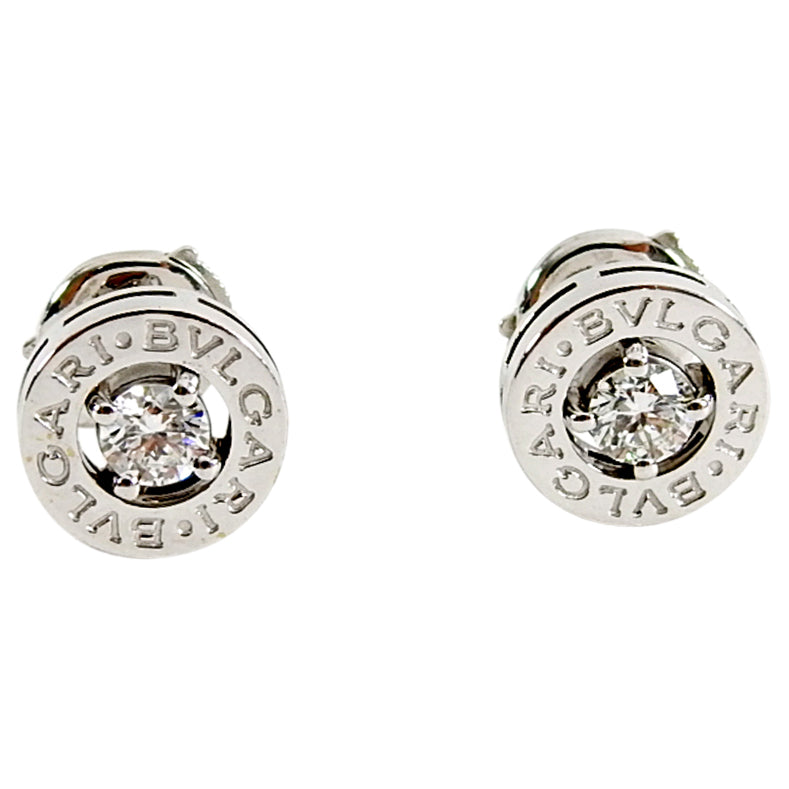 Bulgari Bvlgari 18K White Gold Diamond Logo Stud Earrings