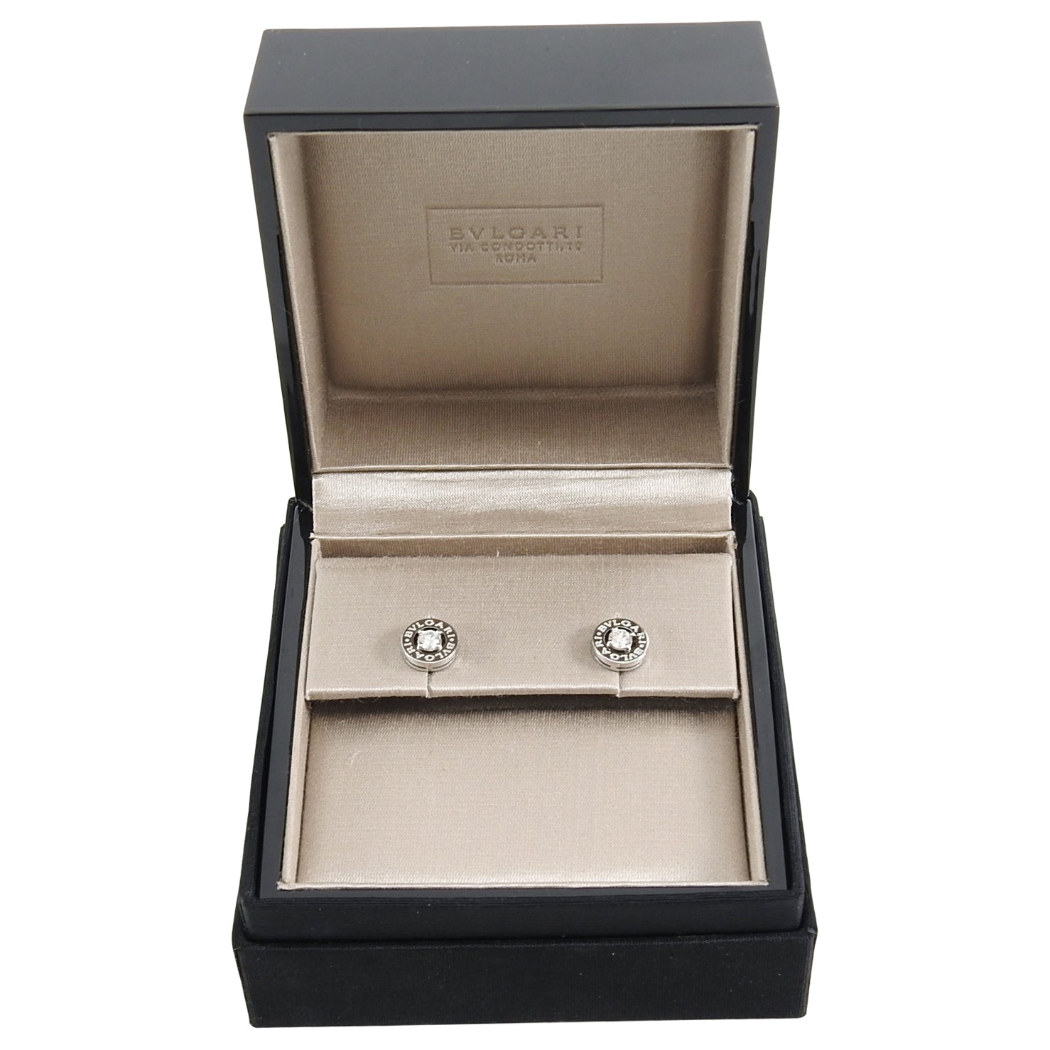 Bulgari Bvlgari 18K White Gold Diamond Logo Stud Earrings