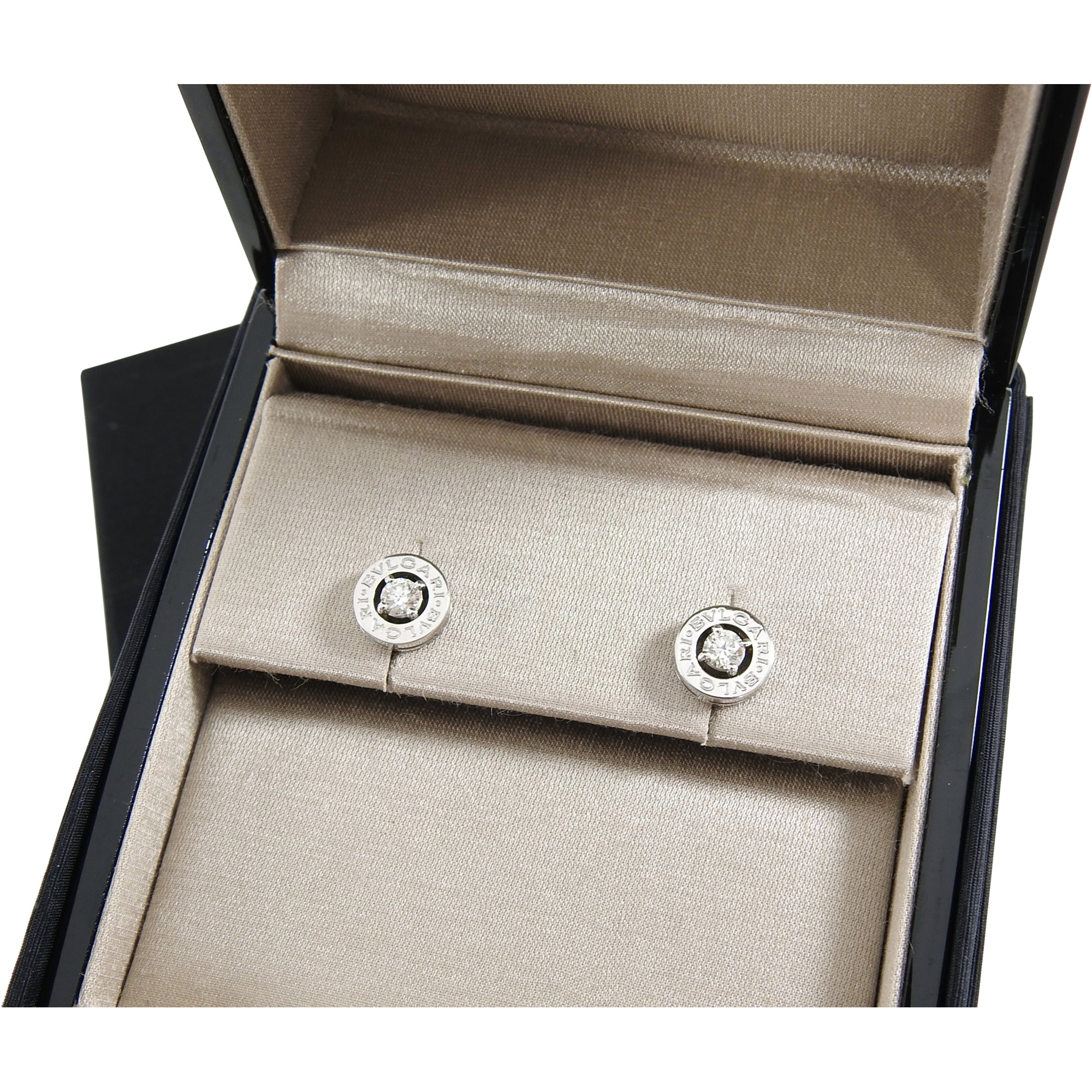 Bulgari Bvlgari 18K White Gold Diamond Logo Stud Earrings