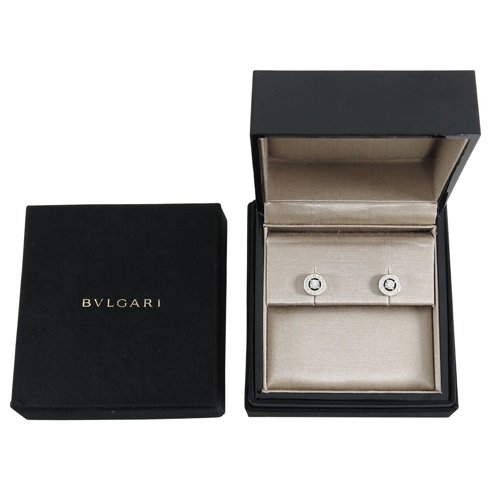 Bulgari Bvlgari 18K White Gold Diamond Logo Stud Earrings