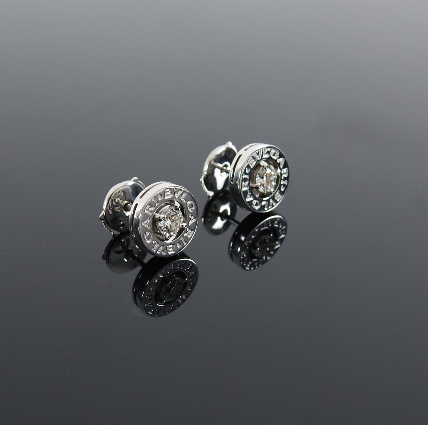 Bulgari Bvlgari 18K White Gold Diamond Logo Stud Earrings