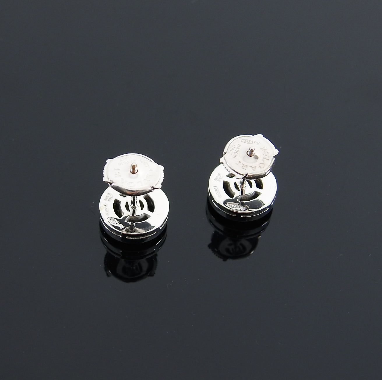 Bulgari Bvlgari 18K White Gold Diamond Logo Stud Earrings