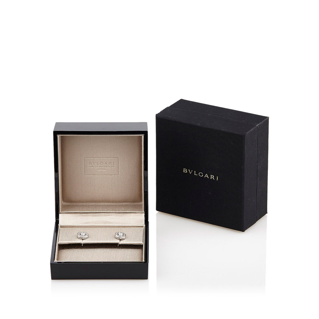 Bulgari Bvlgari 18K White Gold Diamond Logo Stud Earrings