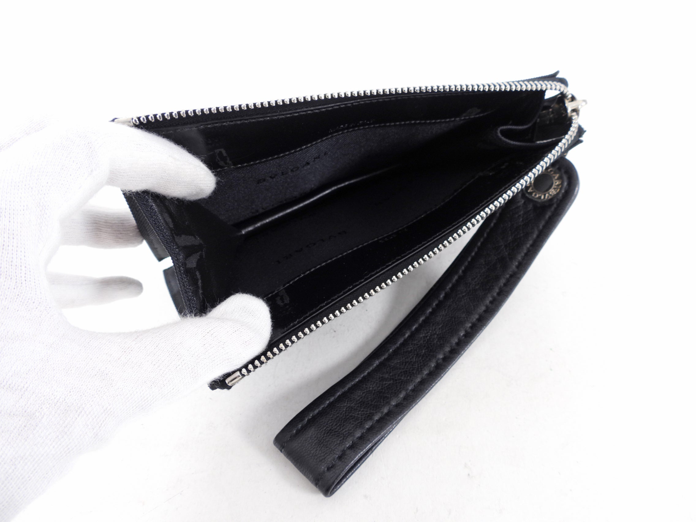 Bulgari Black Nylon Small Travel Cosmetic Wristlet Pouch
