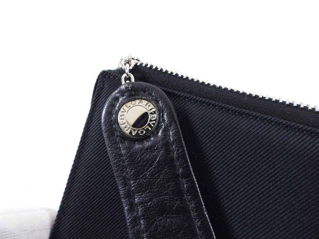 Bulgari Black Nylon Small Travel Cosmetic Wristlet Pouch