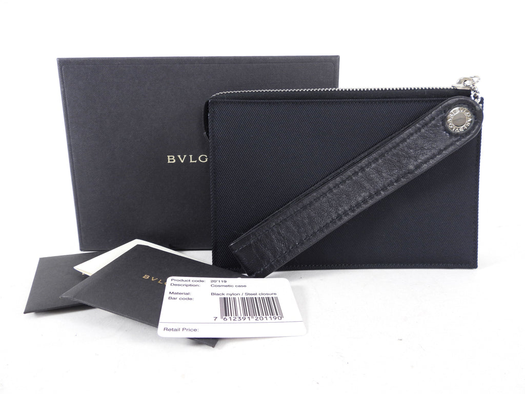 Bulgari Black Nylon Small Travel Cosmetic Wristlet Pouch