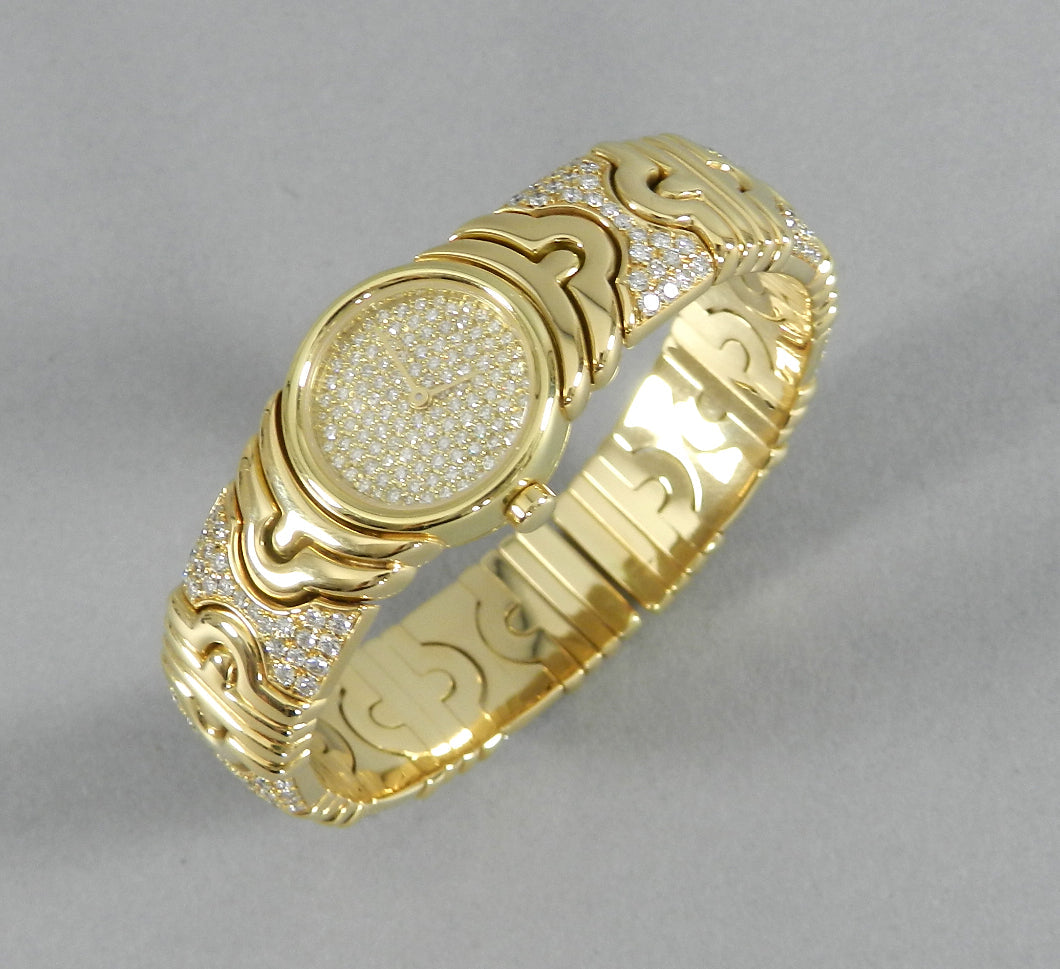 Bulgari Ladies Yellow Gold Diamond Parenthesis Quartz Bangle Wristwatch, c1993