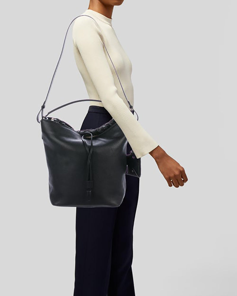 Burberry Medium Black Grained Leather Ashby Hobo Bag