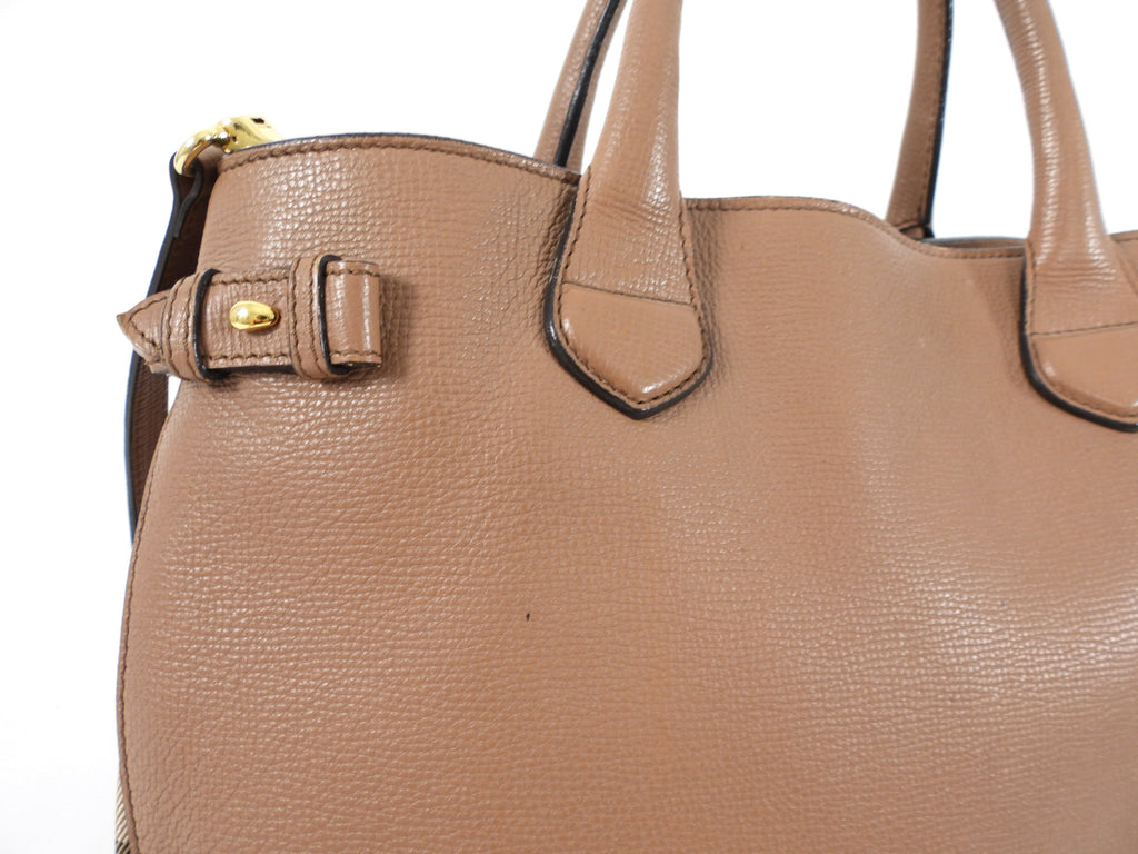 Burberry Brown Leather House Check Two Way Tote Bag