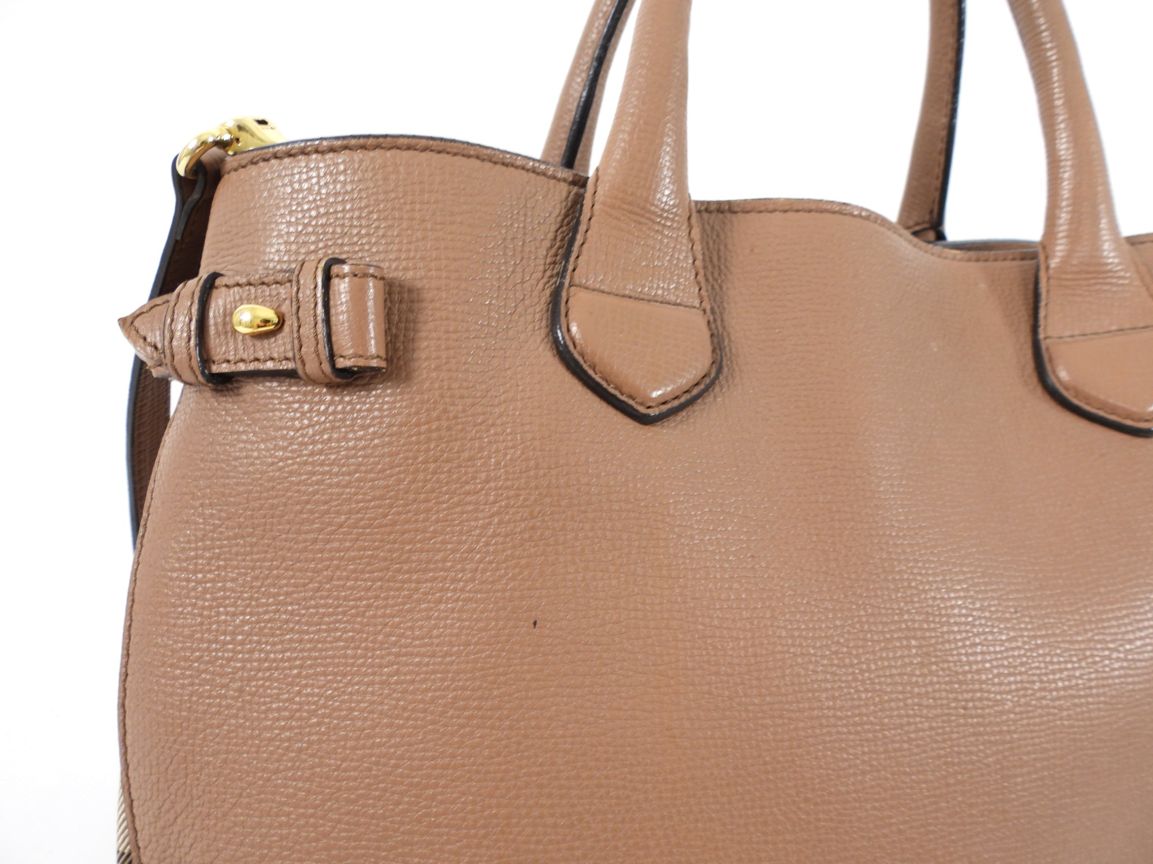 Burberry Brown Leather House Check Two Way Tote Bag