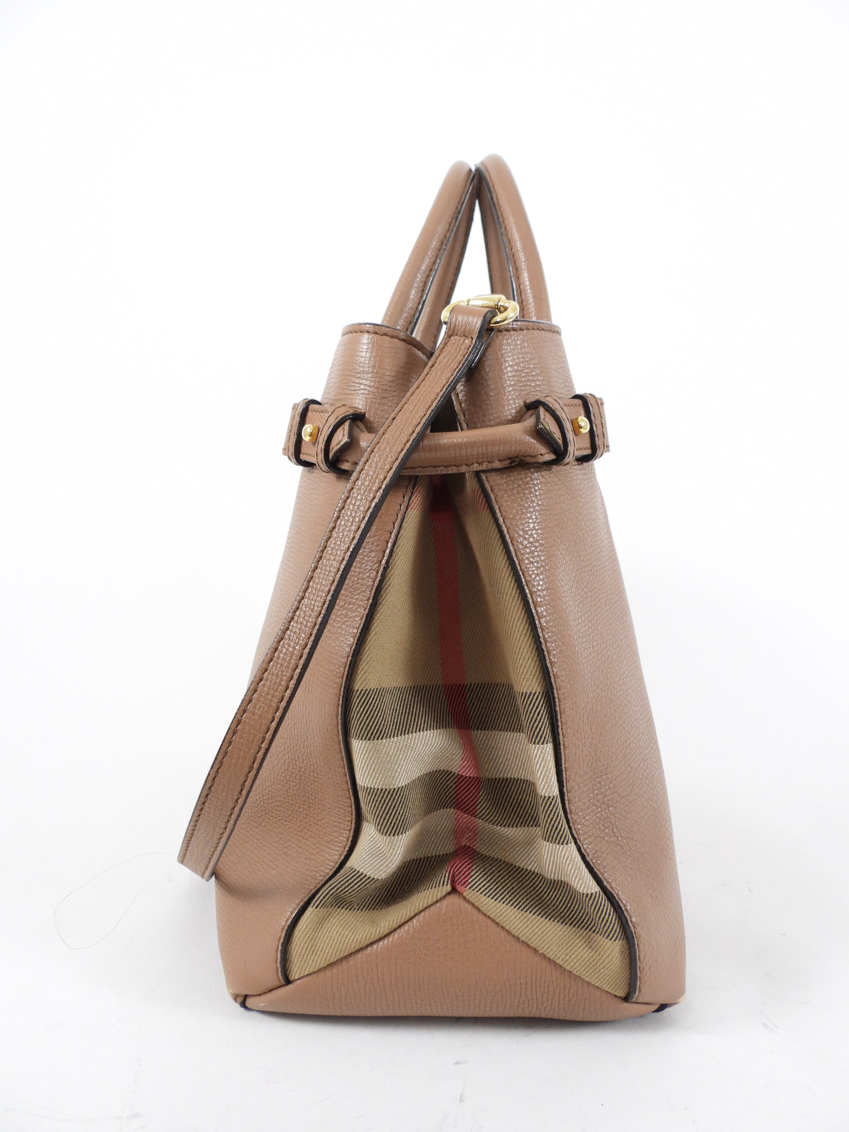 Burberry Brown Leather House Check Two Way Tote Bag
