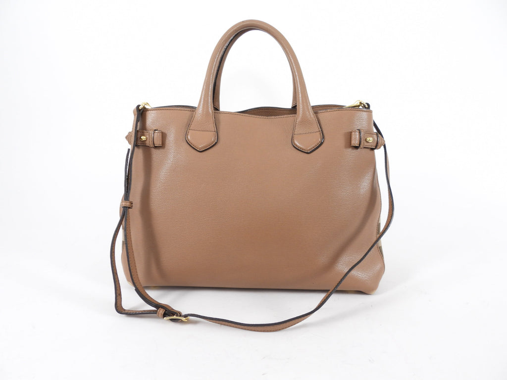 Burberry Brown Leather House Check Two Way Tote Bag