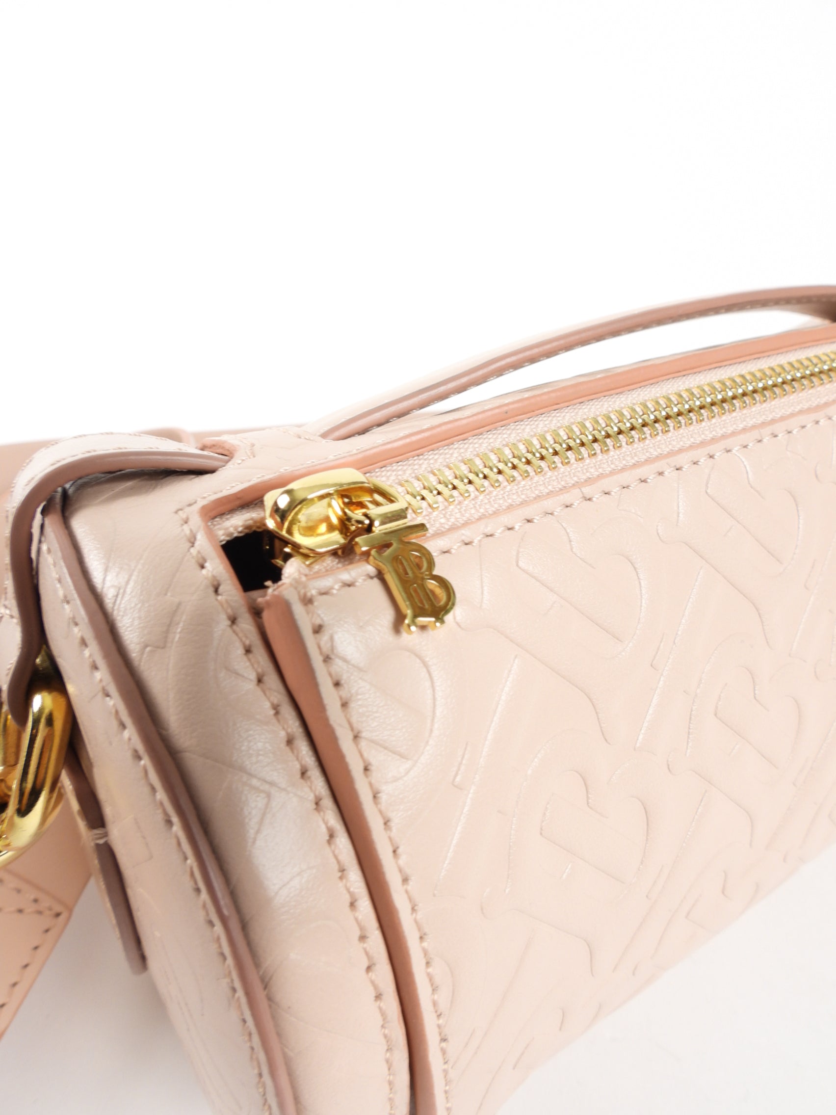 Burberry Light Pink Leather Embossed Monogram Barrel Bag