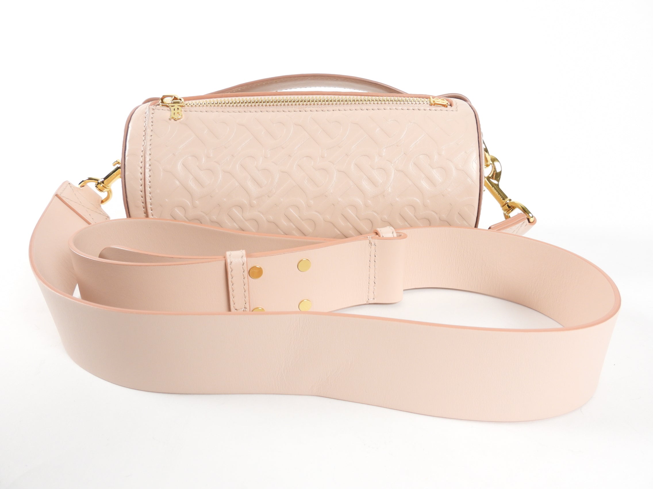 Burberry Light Pink Leather Embossed Monogram Barrel Bag