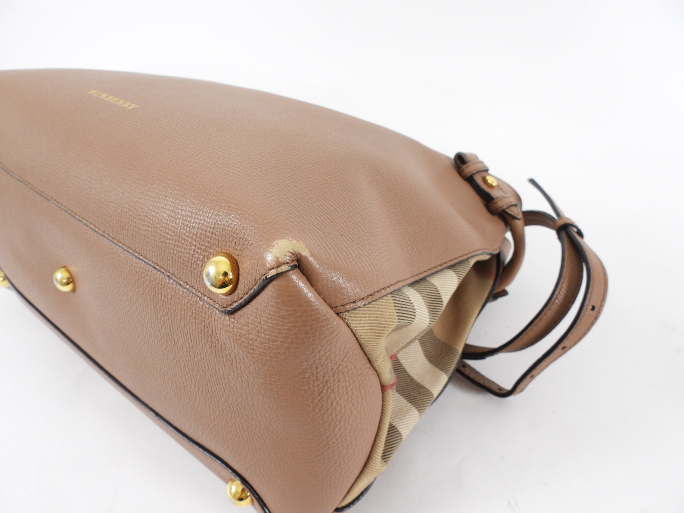 Burberry Brown Leather House Check Two Way Tote Bag