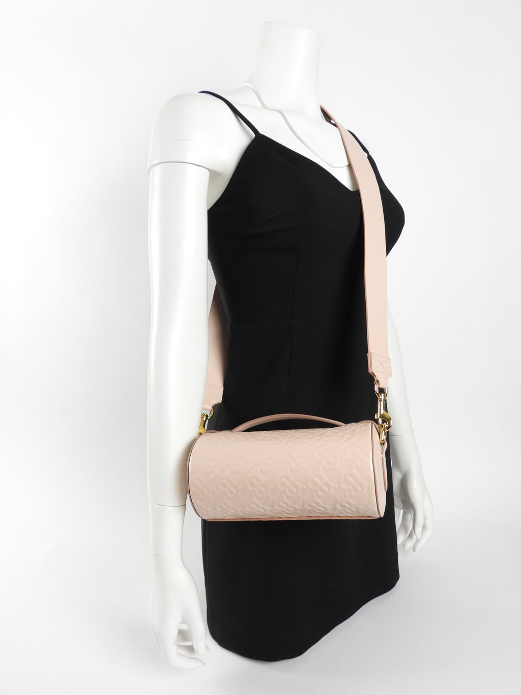Burberry Light Pink Leather Embossed Monogram Barrel Bag