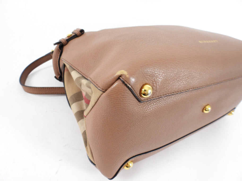 Burberry Brown Leather House Check Two Way Tote Bag
