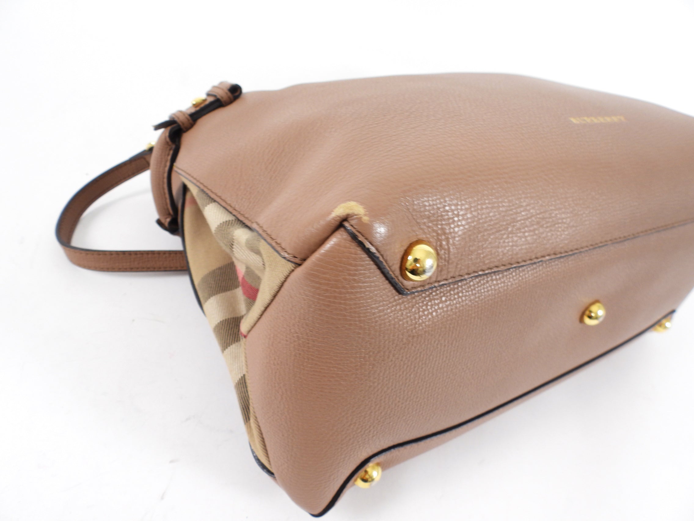 Burberry Brown Leather House Check Two Way Tote Bag
