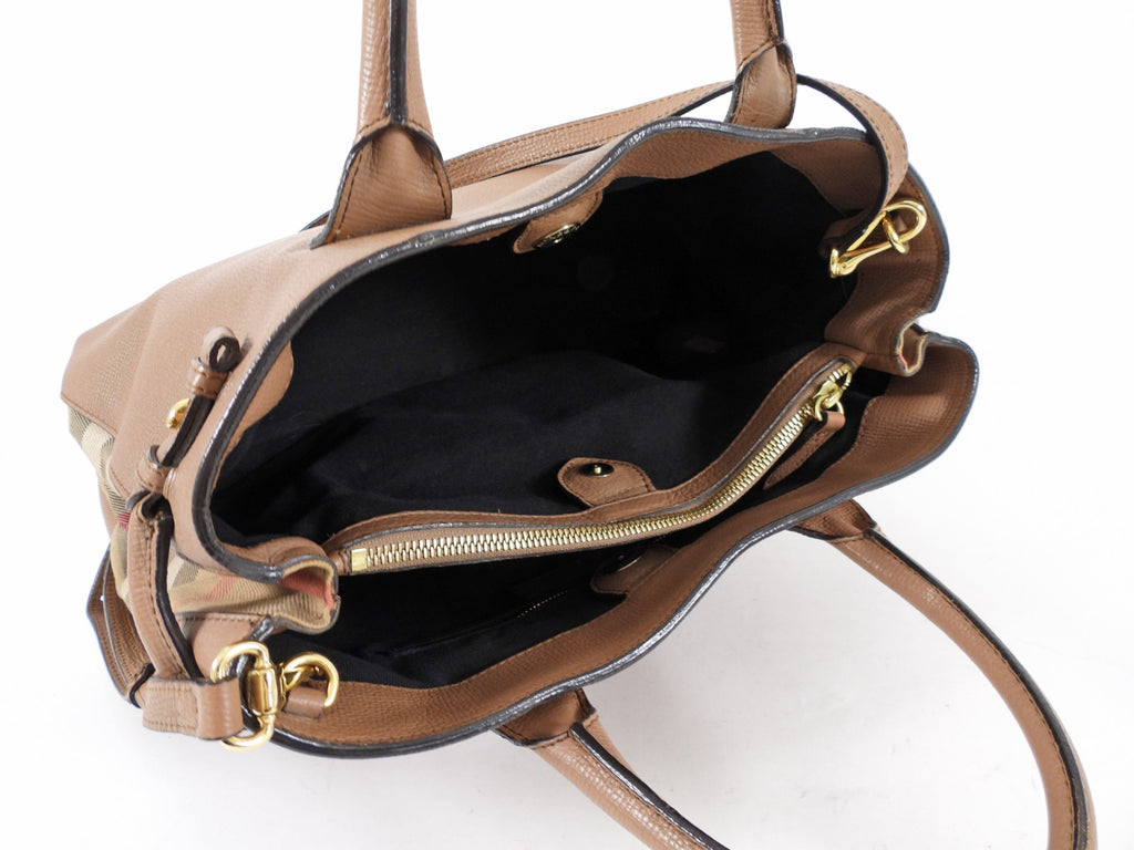 Burberry Brown Leather House Check Two Way Tote Bag