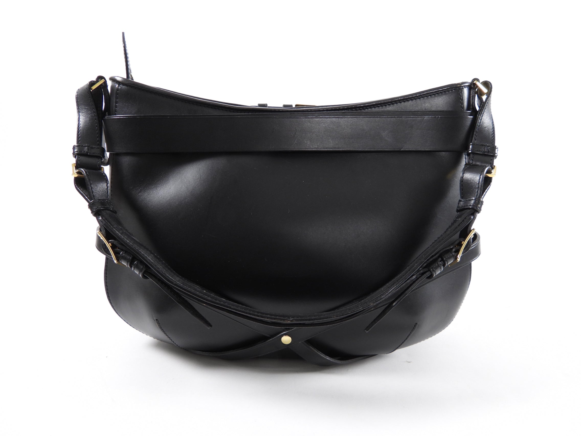Burberry Black Leather Bridle Hobo Shoulder Bag