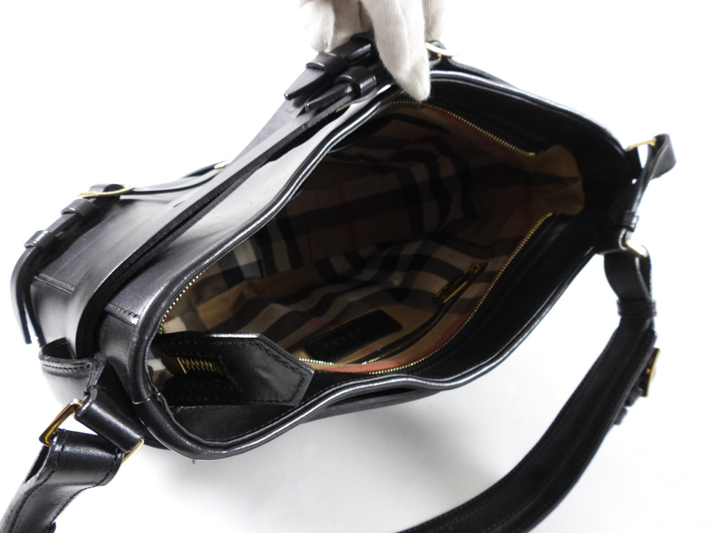 Burberry Black Leather Bridle Hobo Shoulder Bag