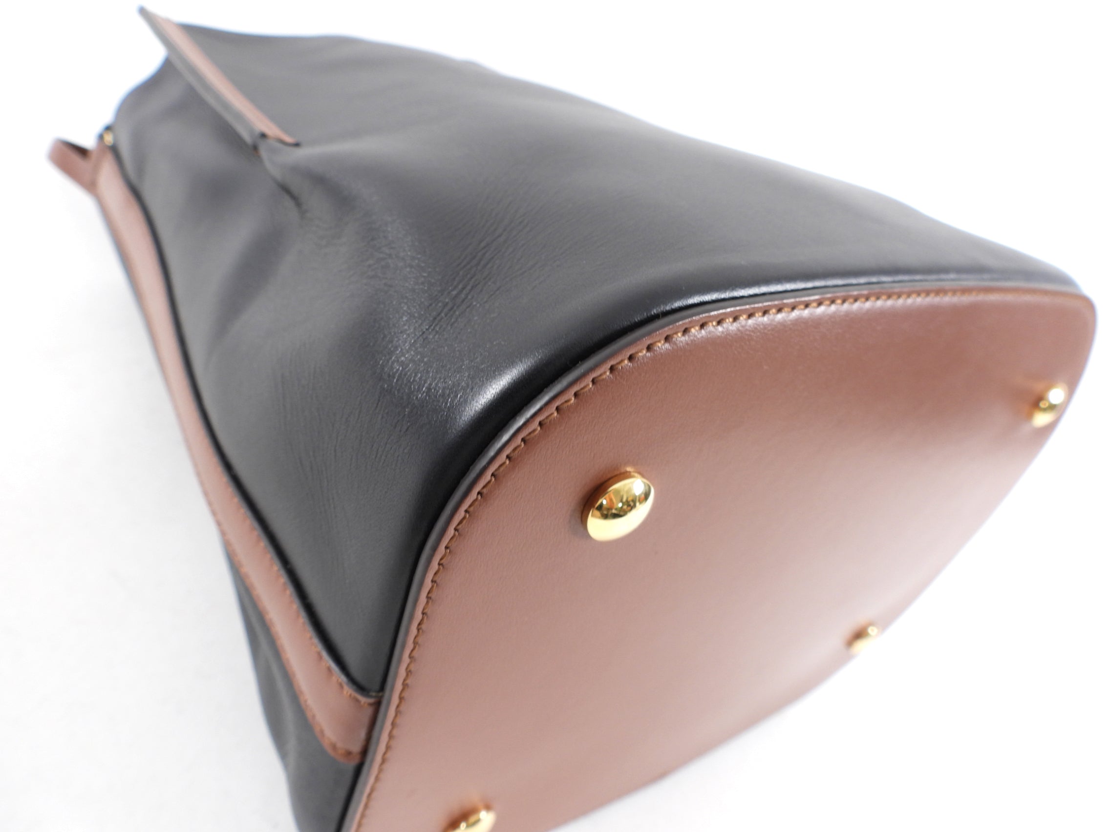 Burberry Black and Brown Leather Small Bucket Bag with Pouch