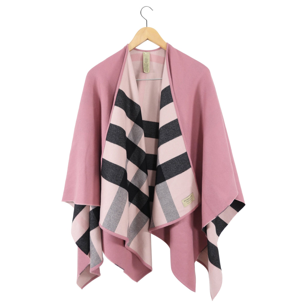 Burberry Pink Check Reversible Wool Wrap Shawl