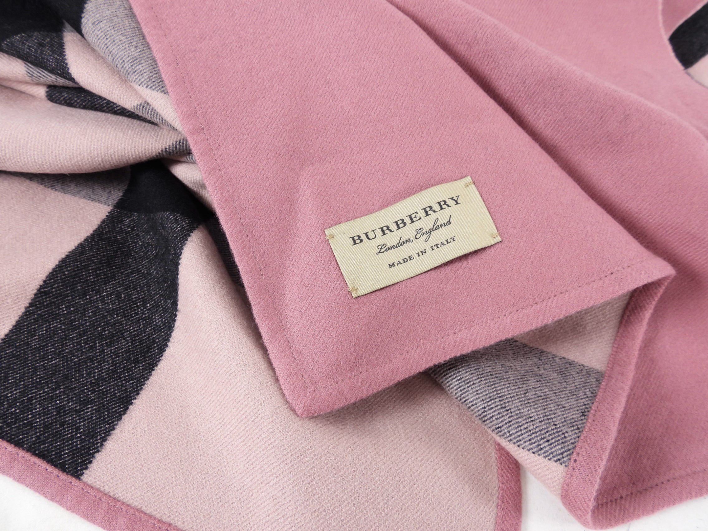 Burberry Pink Check Reversible Wool Wrap Shawl