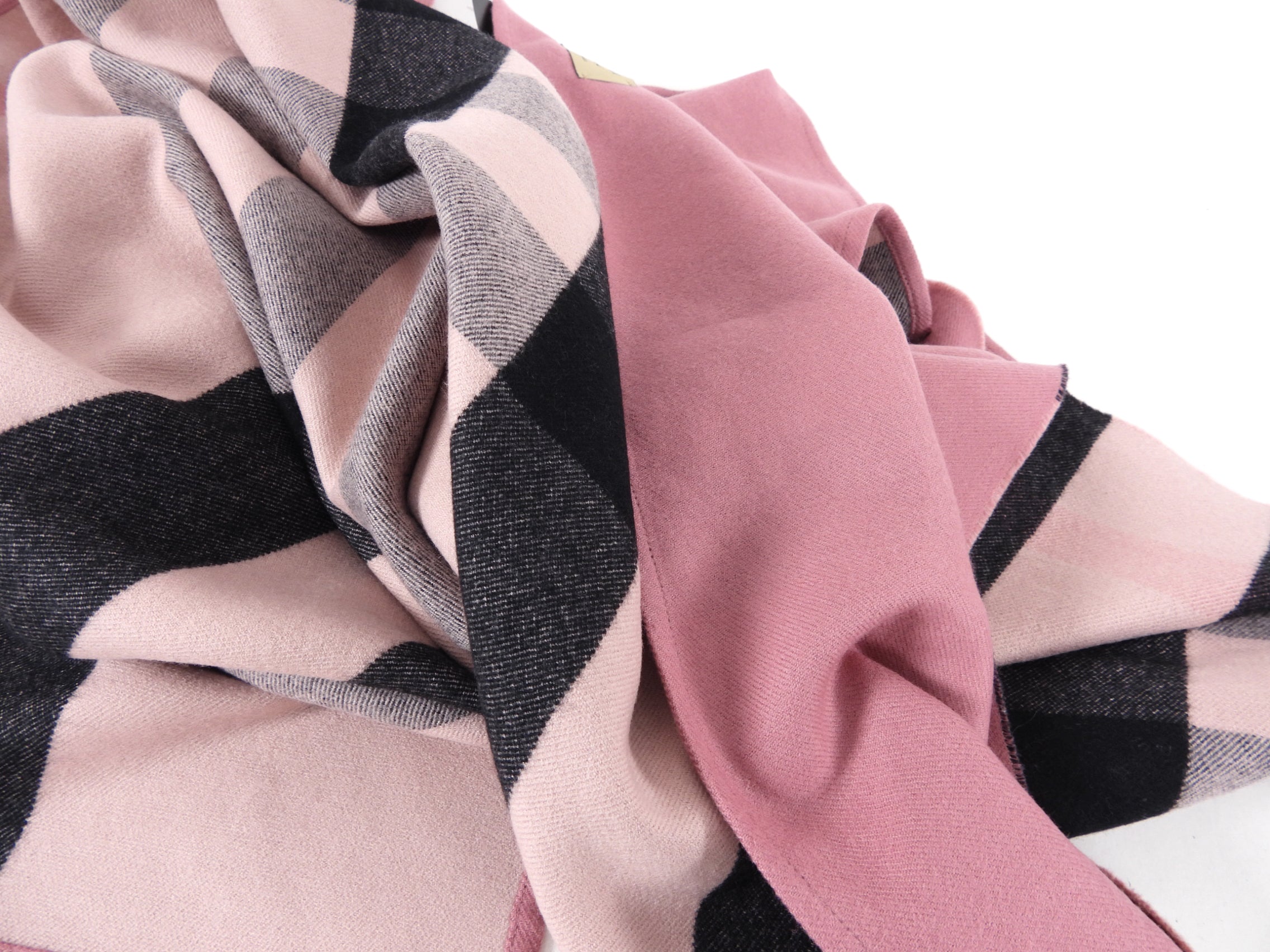 Burberry Pink Check Reversible Wool Wrap Shawl