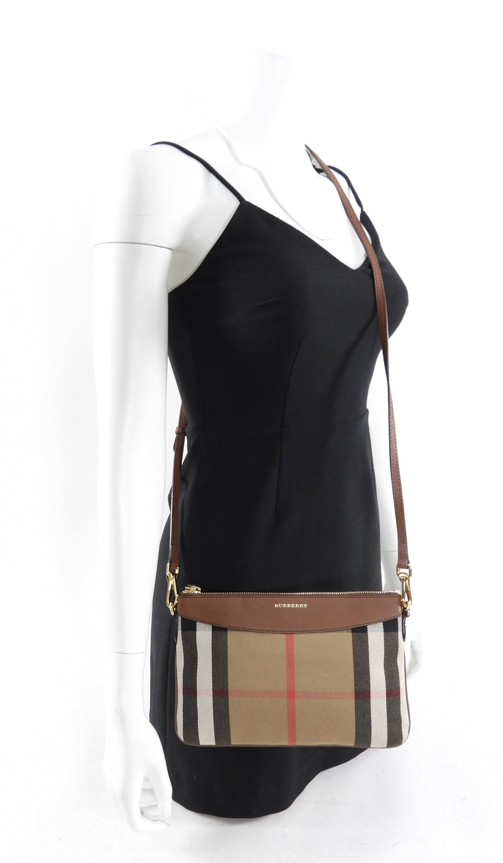 Burberry Noval Check Brown Leather Derby Payton Crossbody Bag