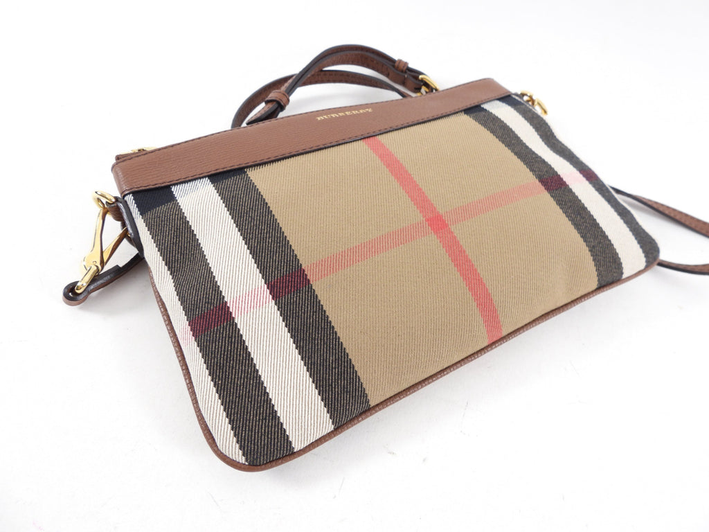 Burberry Noval Check Brown Leather Derby Payton Crossbody Bag