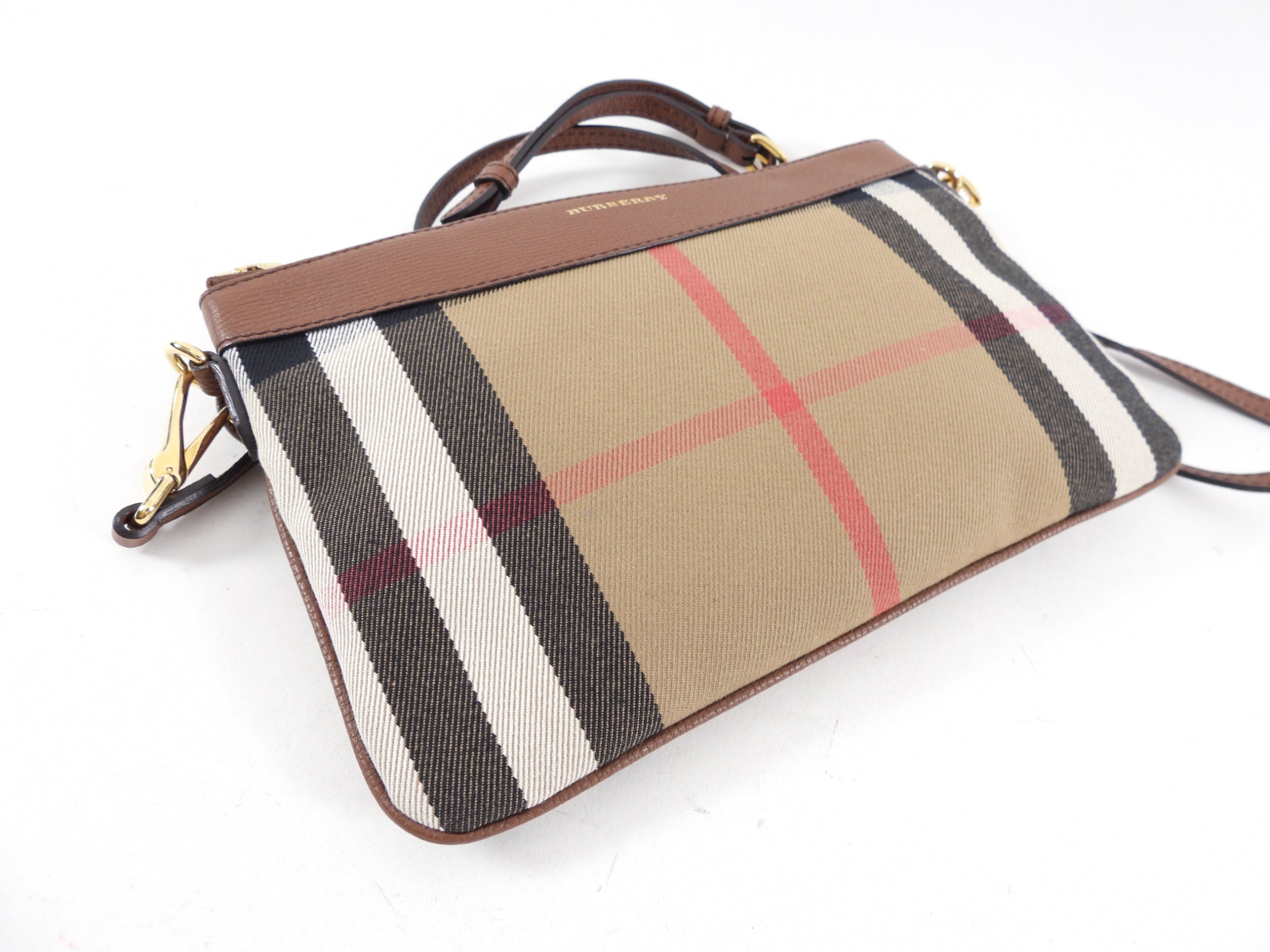 Burberry Noval Check Brown Leather Derby Payton Crossbody Bag