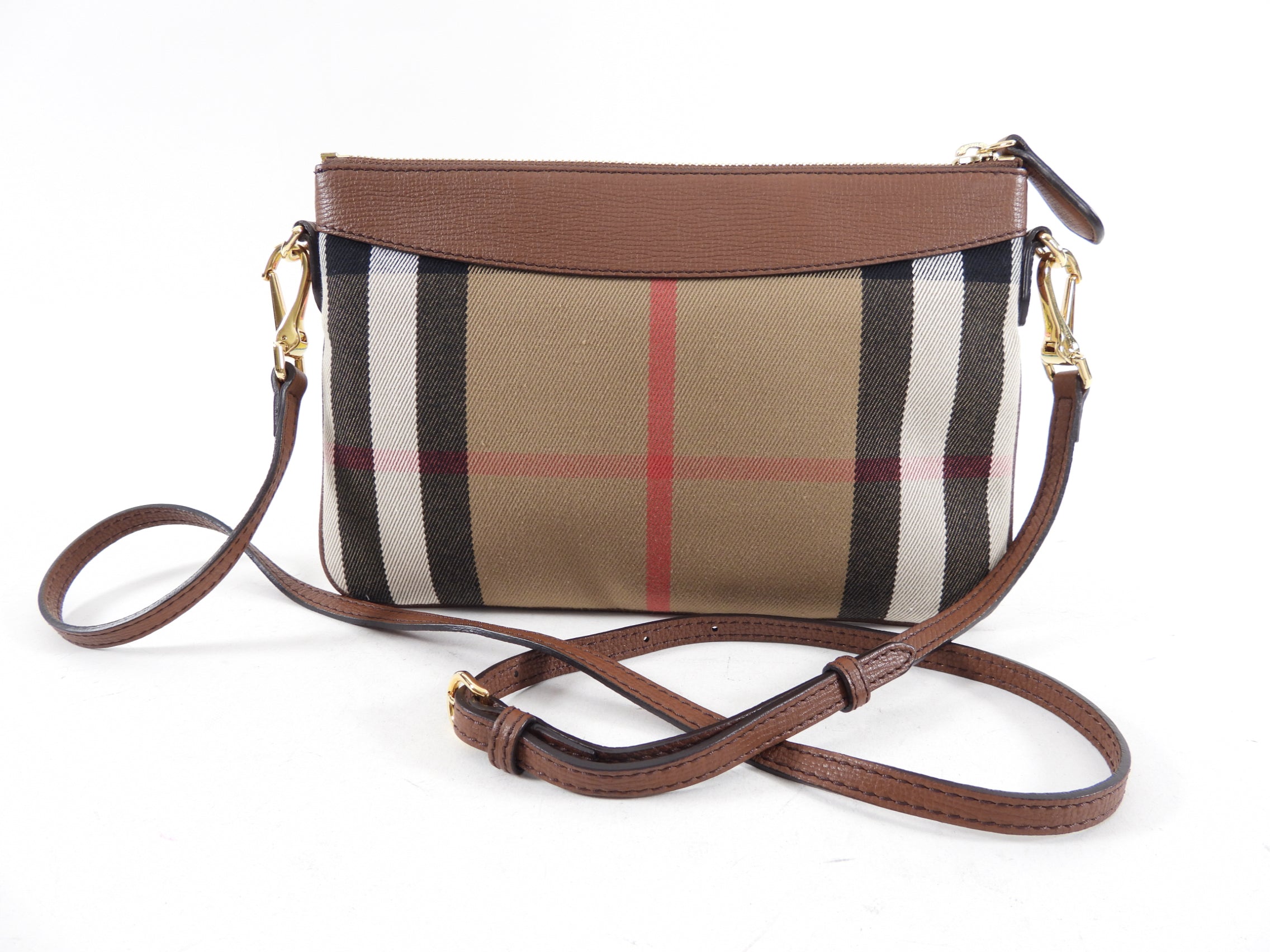 Burberry Noval Check Brown Leather Derby Payton Crossbody Bag