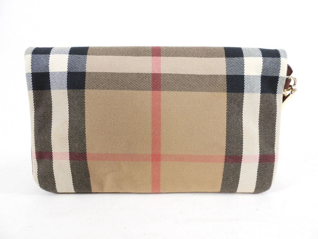 Burberry Brown Fold Over Check Wristlet Clutch Bag