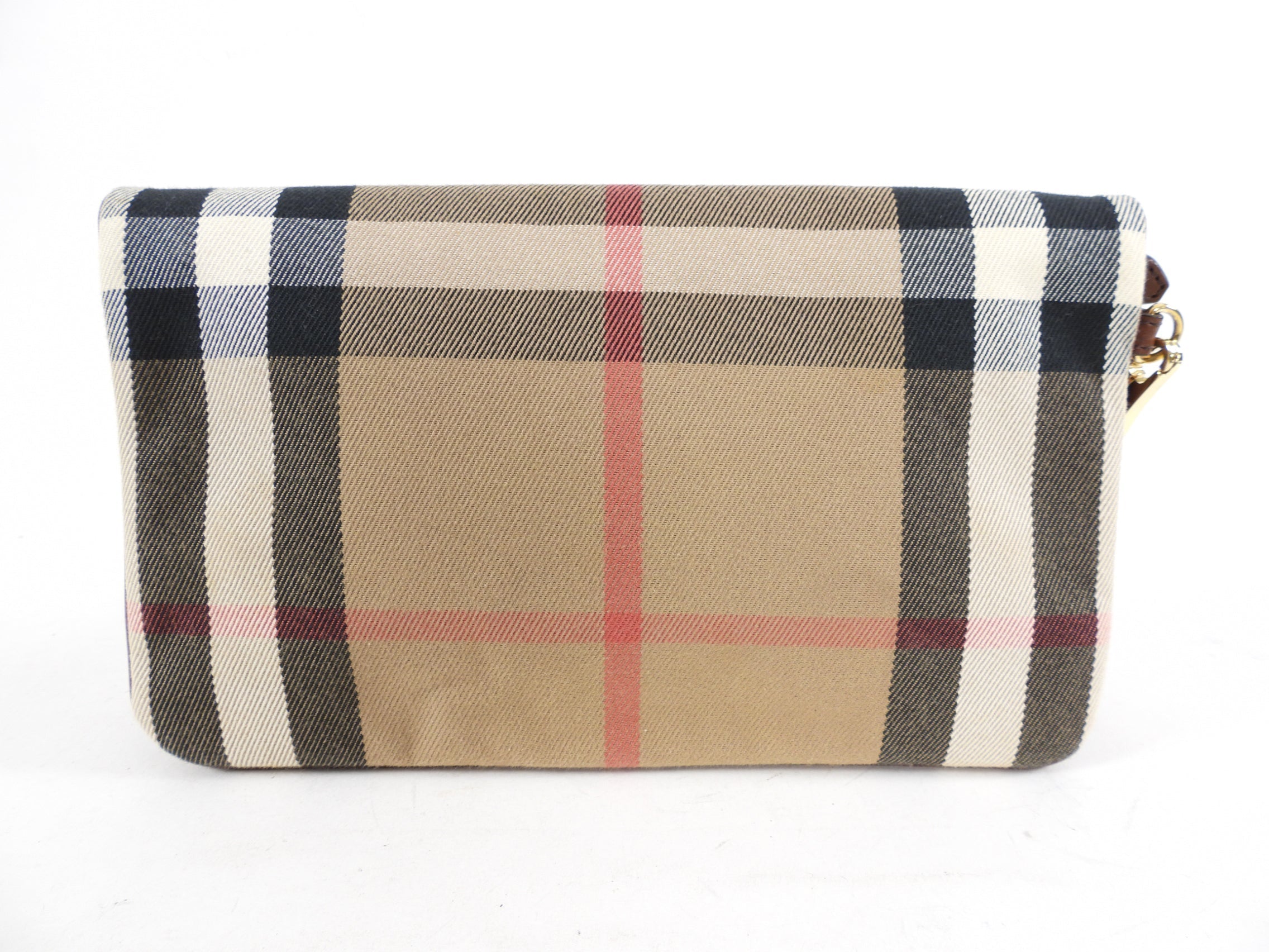 Burberry Brown Fold Over Check Wristlet Clutch Bag