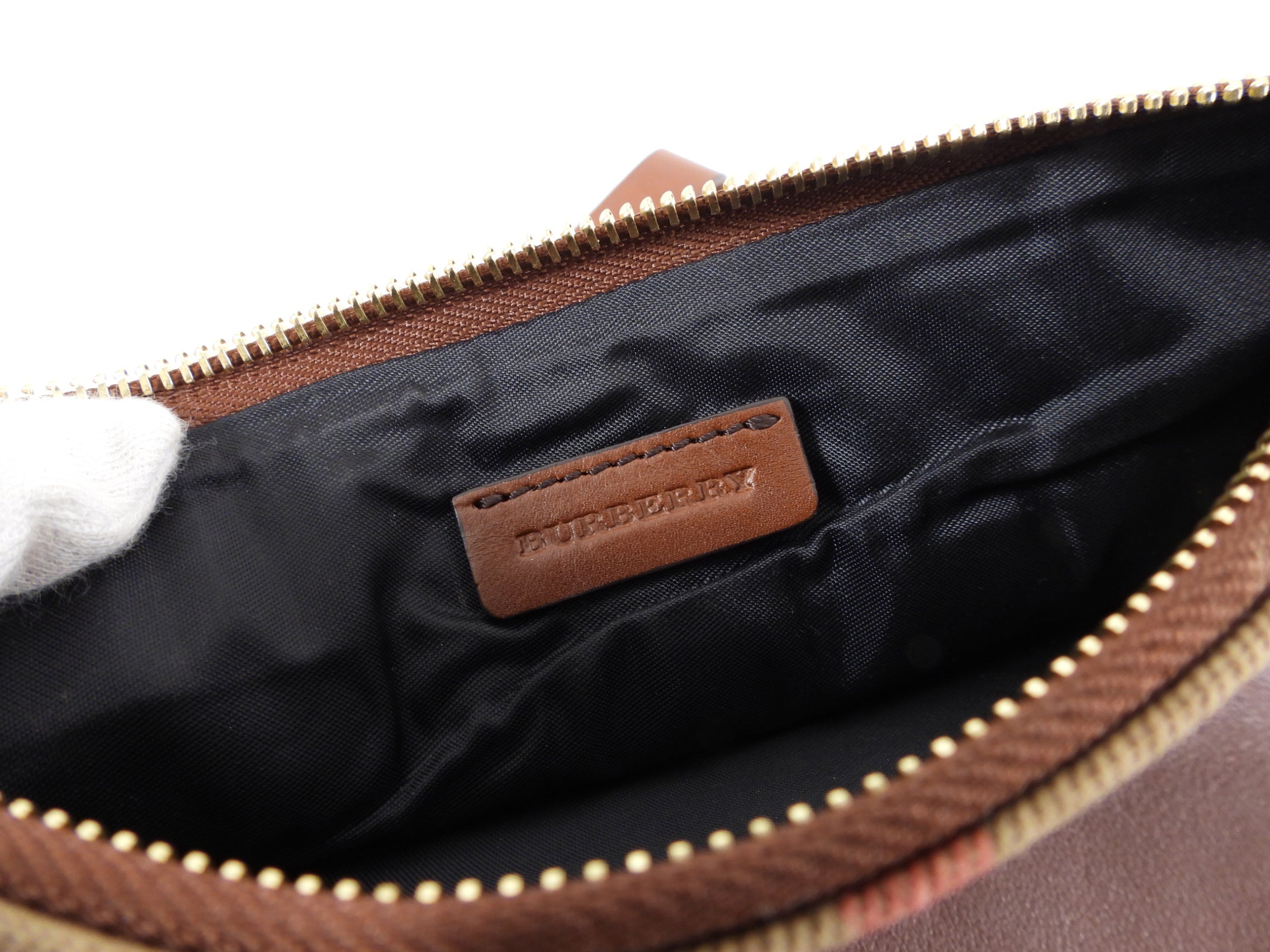 Burberry Brown Fold Over Check Wristlet Clutch Bag