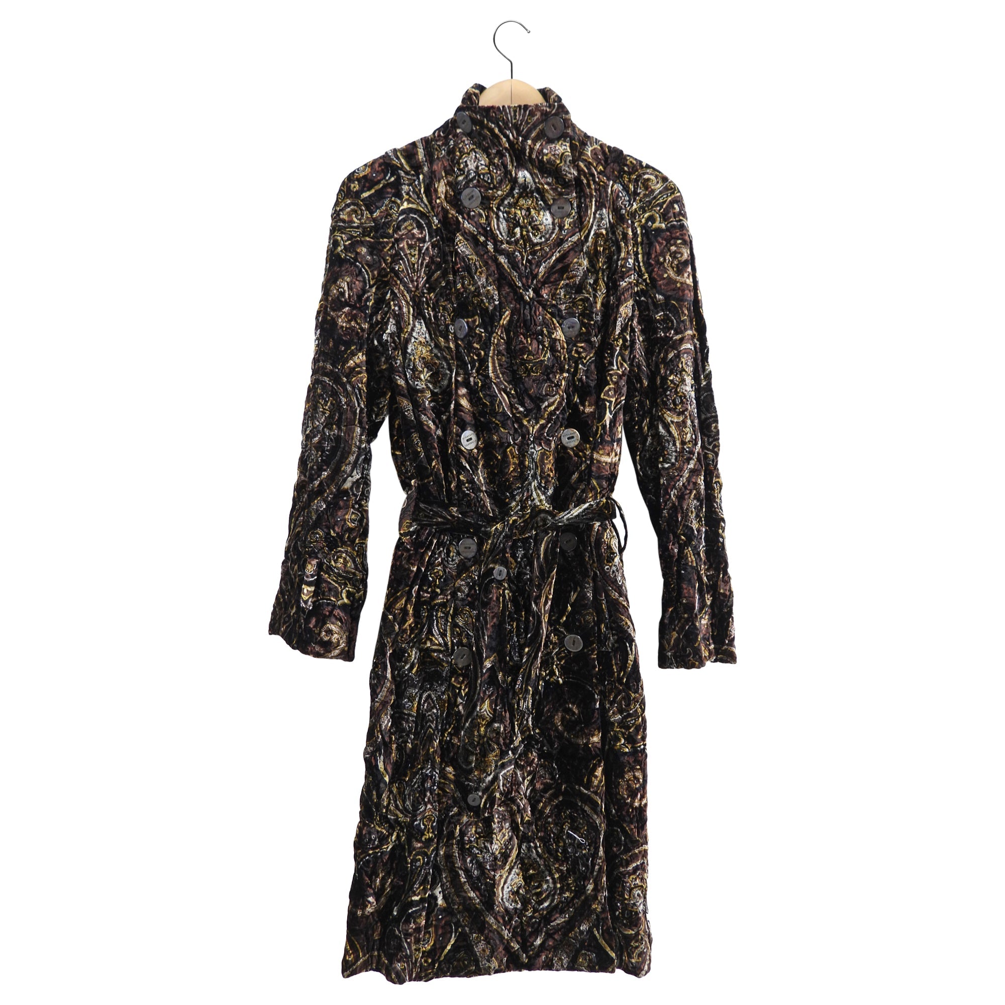 Burberry Brown Gold Crushed Velvet Paisley Coat - UK10 / USA 6