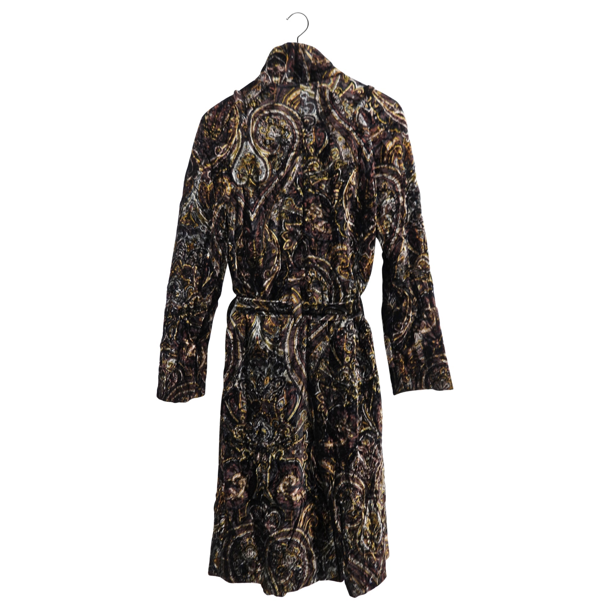 Burberry Brown Gold Crushed Velvet Paisley Coat - UK10 / USA 6