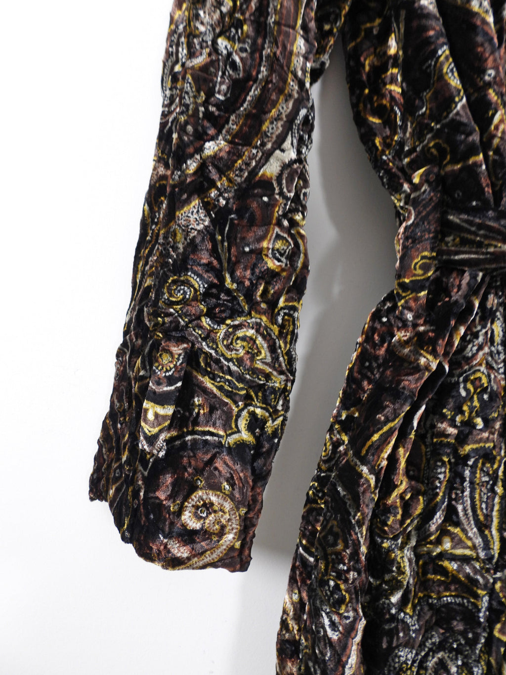 Burberry Brown Gold Crushed Velvet Paisley Coat - UK10 / USA 6