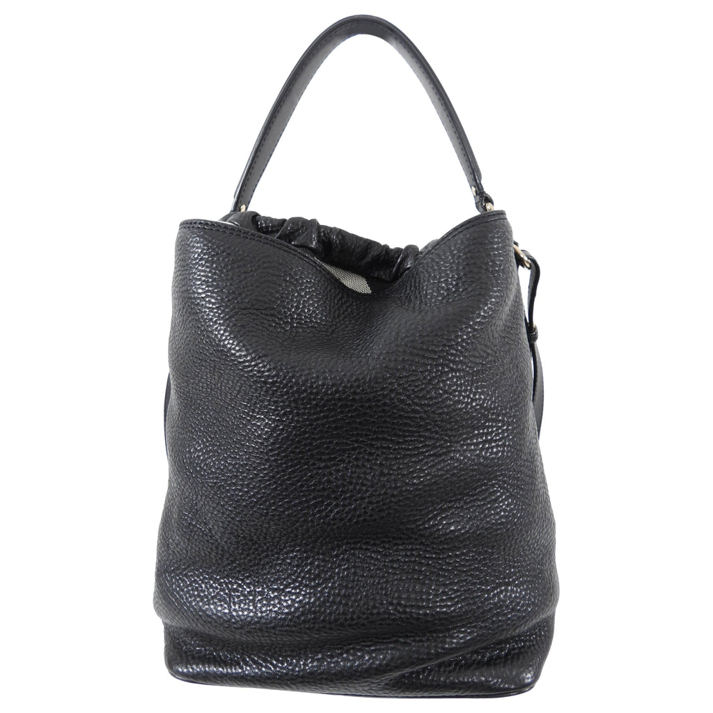 Burberry Medium Black Grained Leather Ashby Hobo Bag