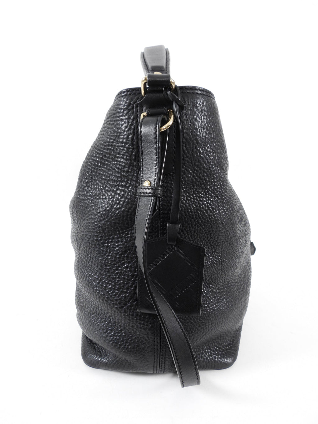 Burberry Medium Black Grained Leather Ashby Hobo Bag
